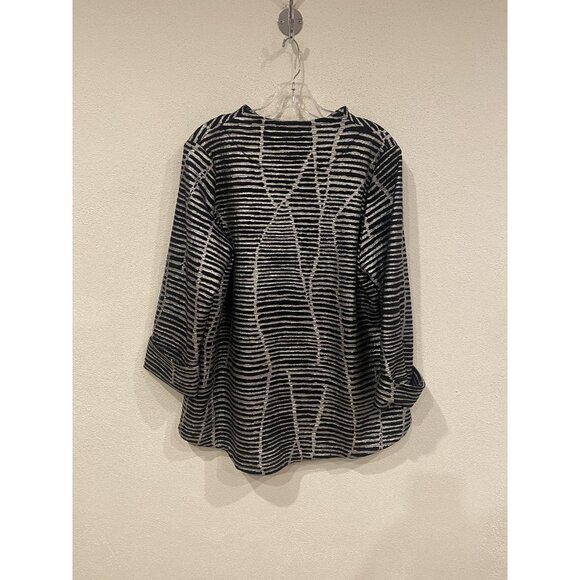 IC by Connie K Jacket Womens Medium Black Stripe Crinkle Single Button Made USA - Picture 3 of 3